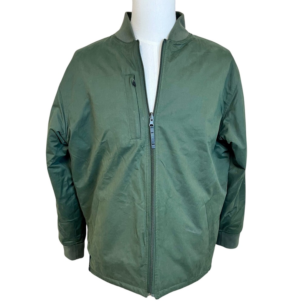 BYLT Reversible Hi Lo Bomber Jacket Green Tan Quilted Mens Sz M Casual Coat